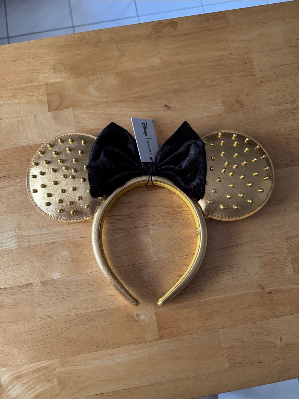 Baublebar Disney Gold Studded Minnie Ears Headband with Black Velvet Bow Accent